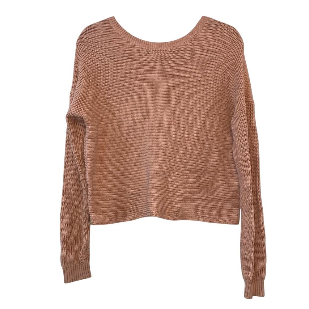 Hollister Blush Twist Back Rib Knit Sweater Medium Soft Cozy Balletcore